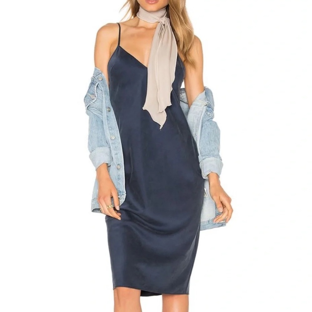 L’Academie Blue Silk Slip Midi Dress S Revolve
